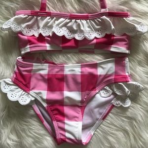 Summer! Janie & Jack Girl’s pink and white two piece bathing suit